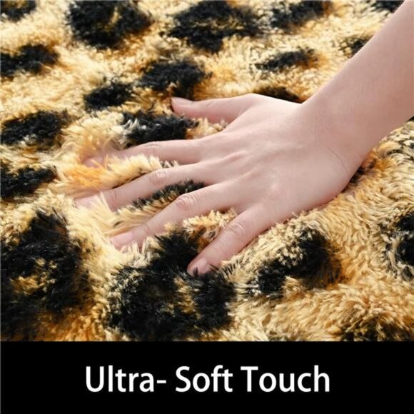 Fluffy Leopard Rug,Premium Cheetah Print Rugs, Soft Comfy Faux Fur Animal Carpet - Picture 5 of 7